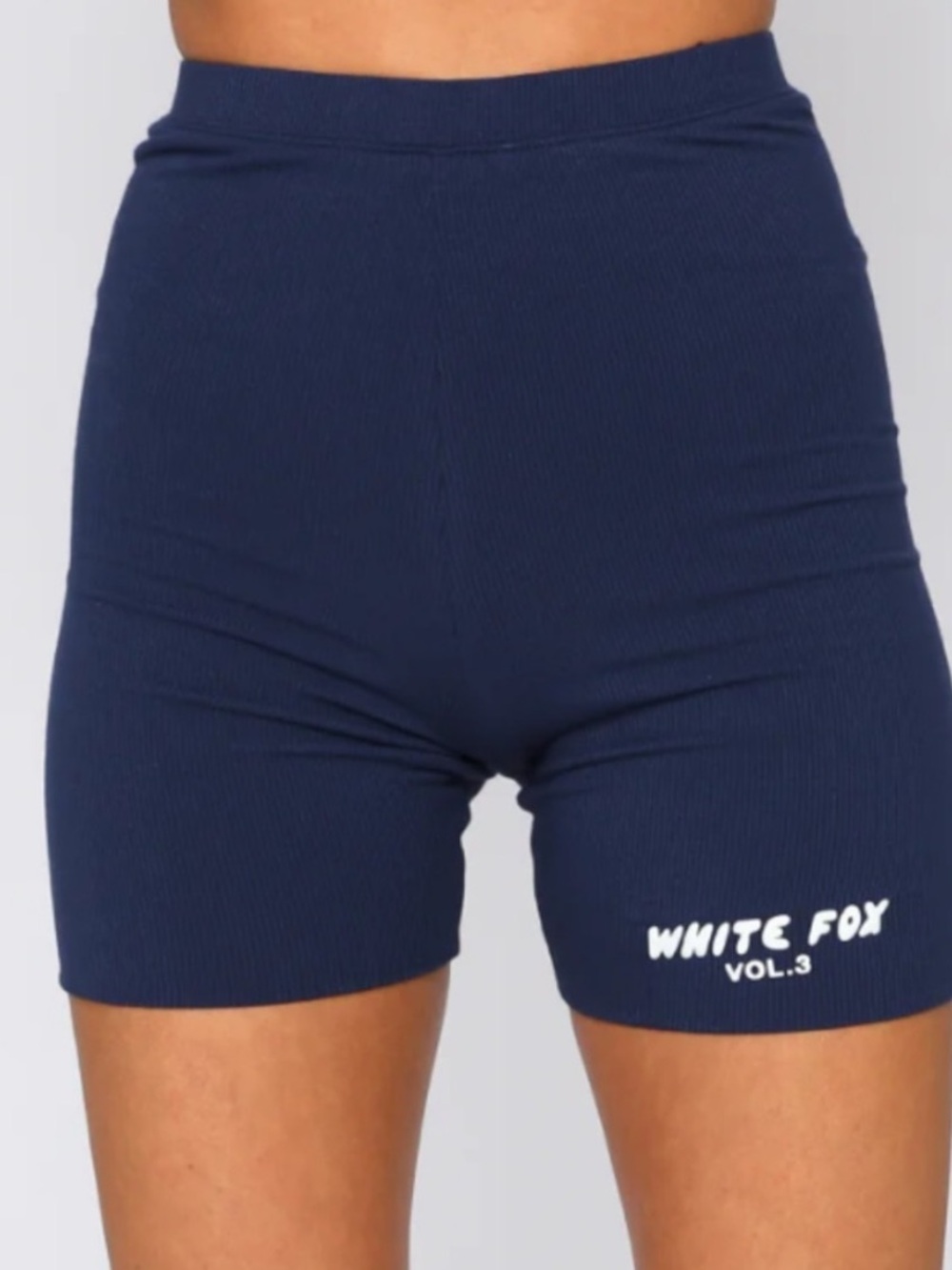 White Fox Navy High-Waist Ribbed Bike Shorts